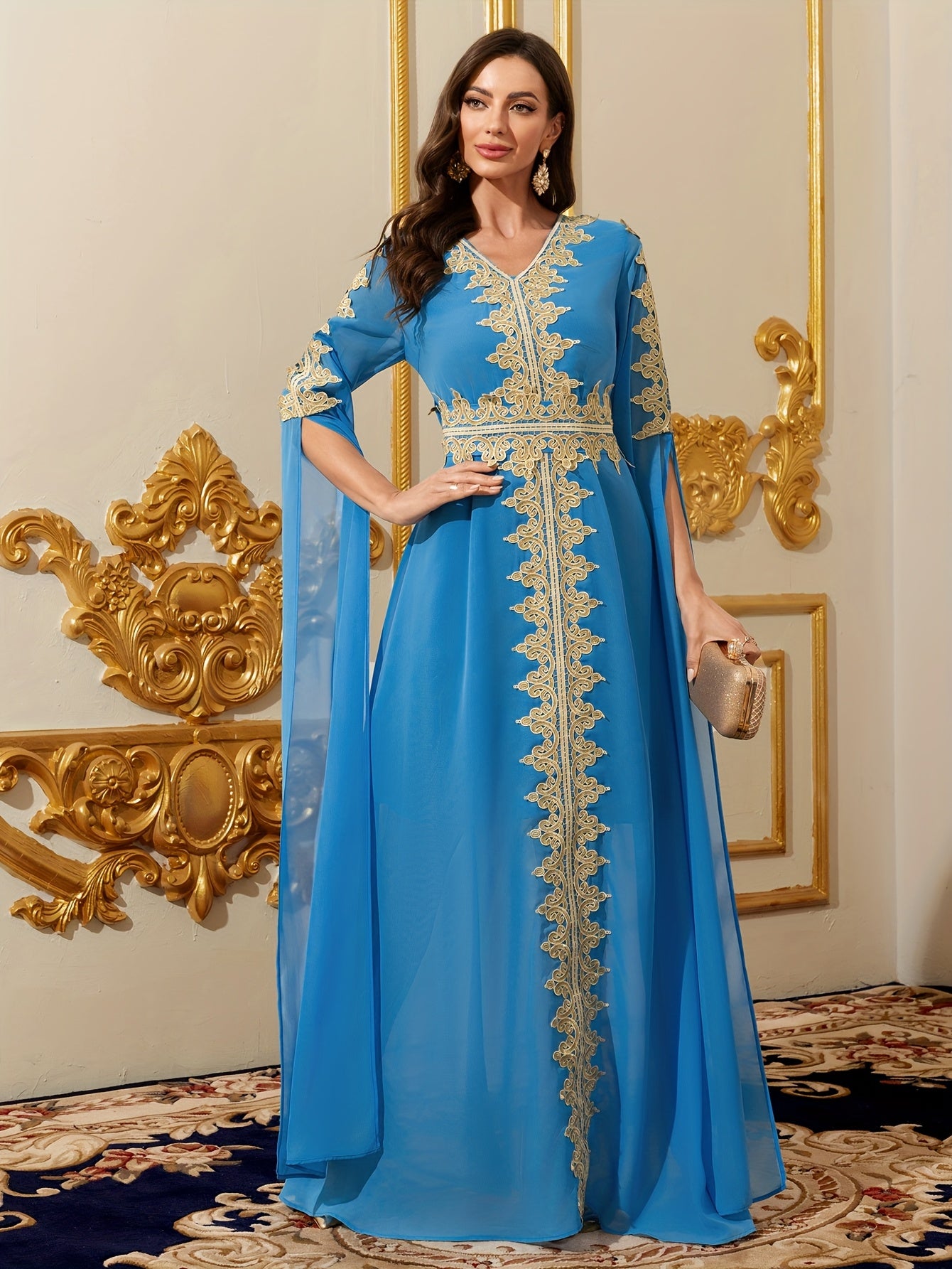 Long Sleeve Patchwork Arab National Costume Women's Evening Kaftan Abaya Dress from Middle East Dubai