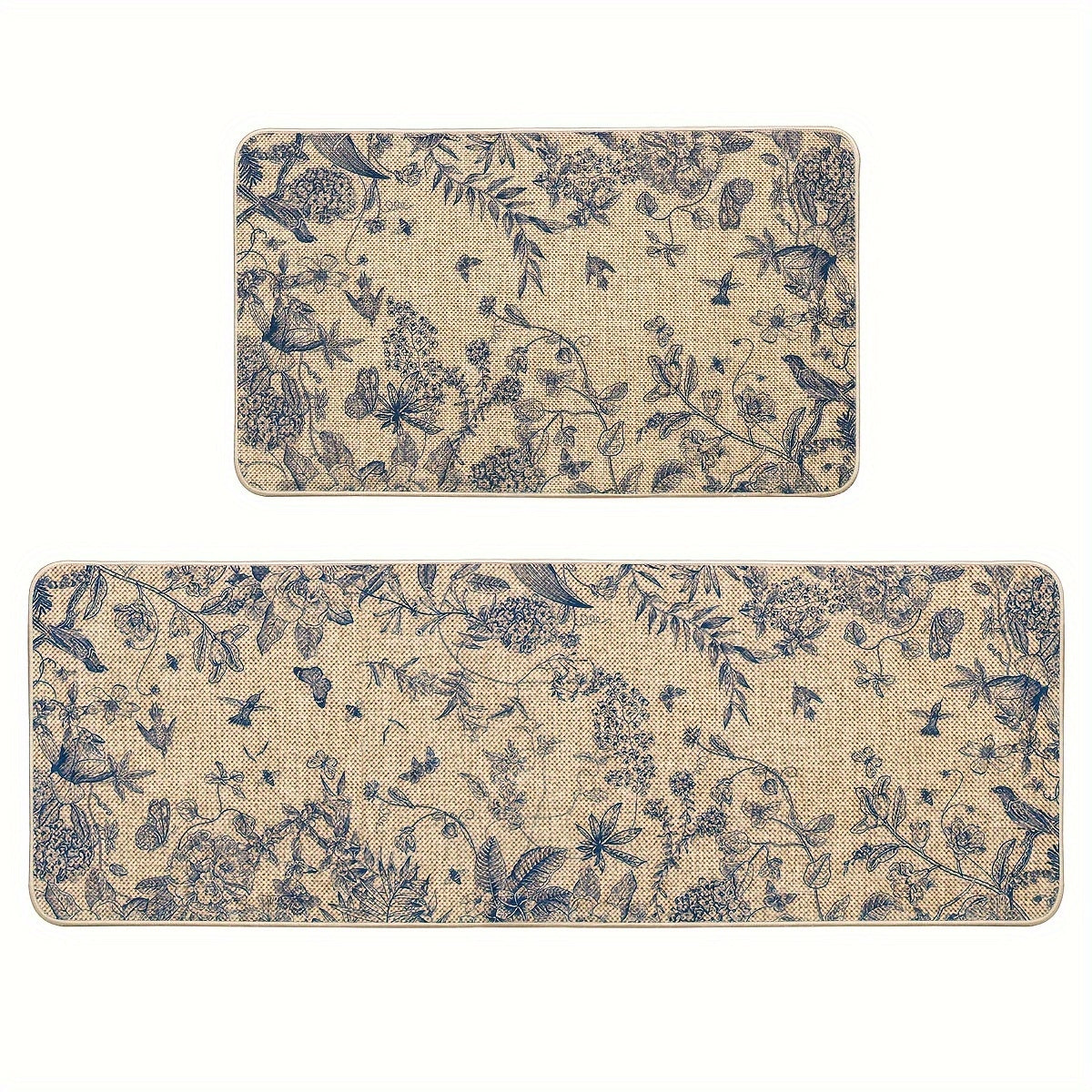 Flower Bird Leaves Kitchen Mats, Home Decor Low-Profile Kitchen Rugs For Floor - 17x29 Inches And 17x47 Inches