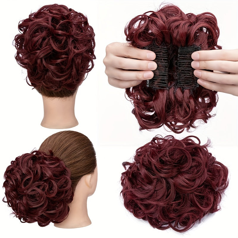 A Messy Short Lady's Hairstyle With A Clip-on Curly Hair Bun
