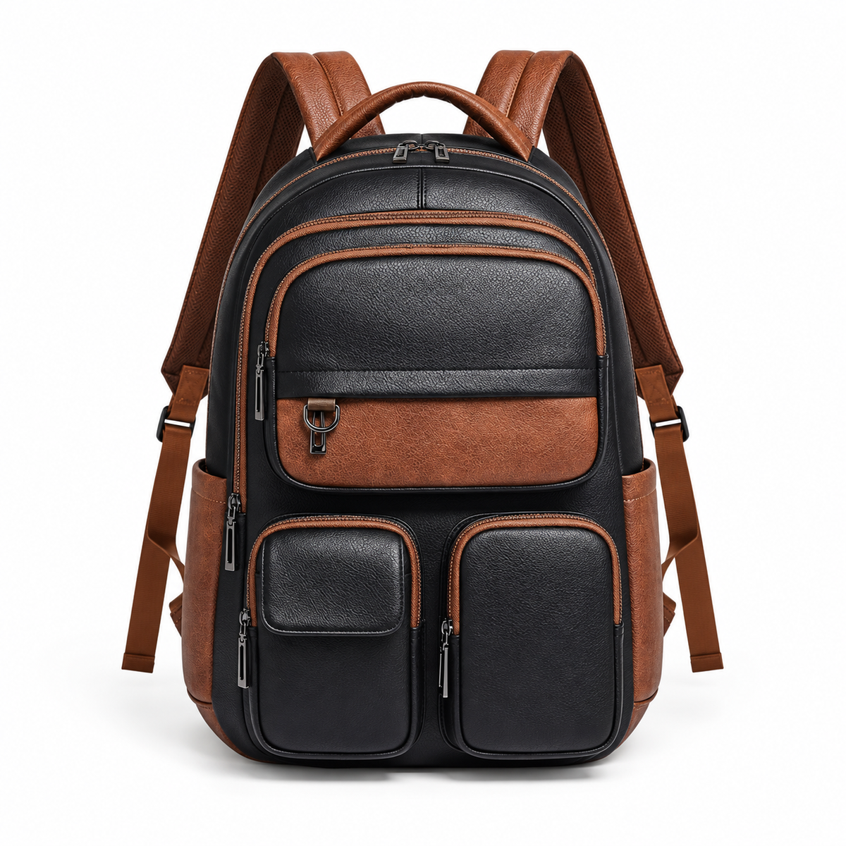 Black Brown Vegan Leather Travel Backpack