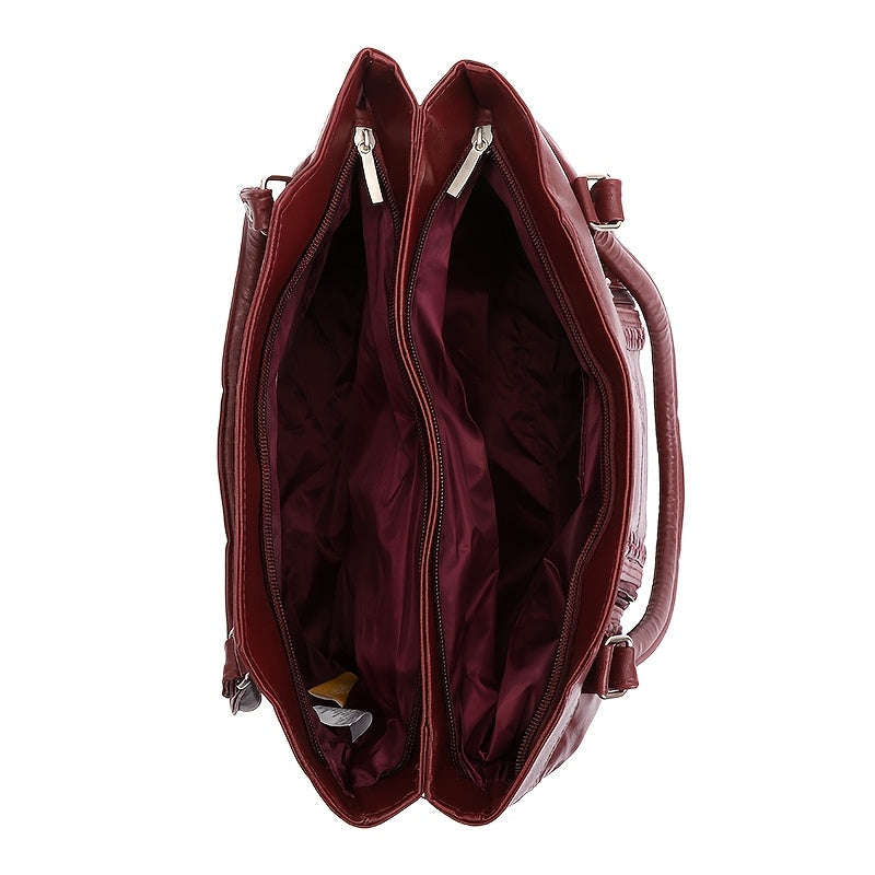 Vintage Zipper Tote Bag, Soft Genuine Leather Large Capacity Crossbody Bag, Women's Multifunction Trend Casual Fashion Shoulder Bag, Trend Handbag