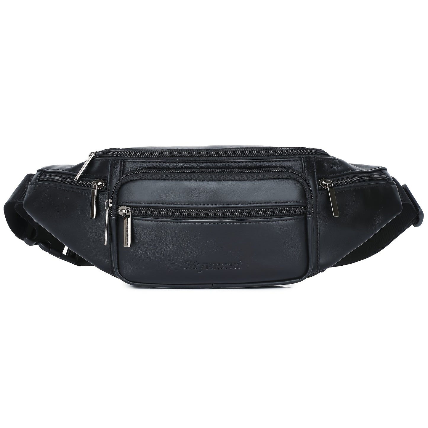 Men's Genuine Leather Belt Bag, Casual Top Layer Cowhide Fanny Pack, Black, with Adjustable 35.43inch Strap, Crossbody