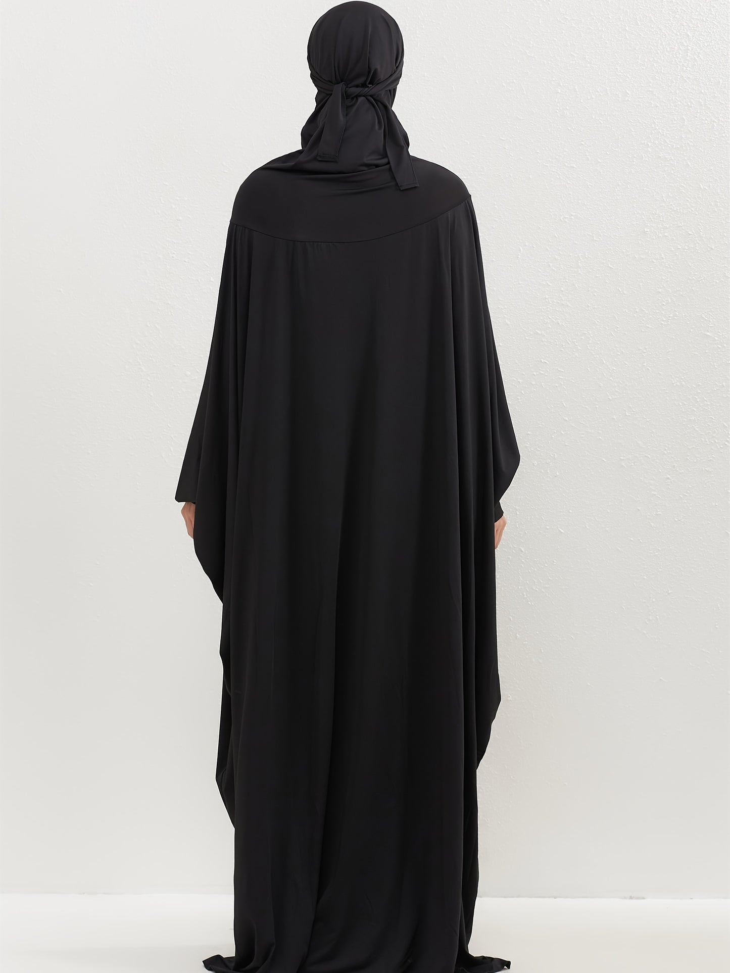 Ramadan Solid Hooded Kaftan, Elegant Batwing Sleeve Arabic Abaya, Women's Clothing