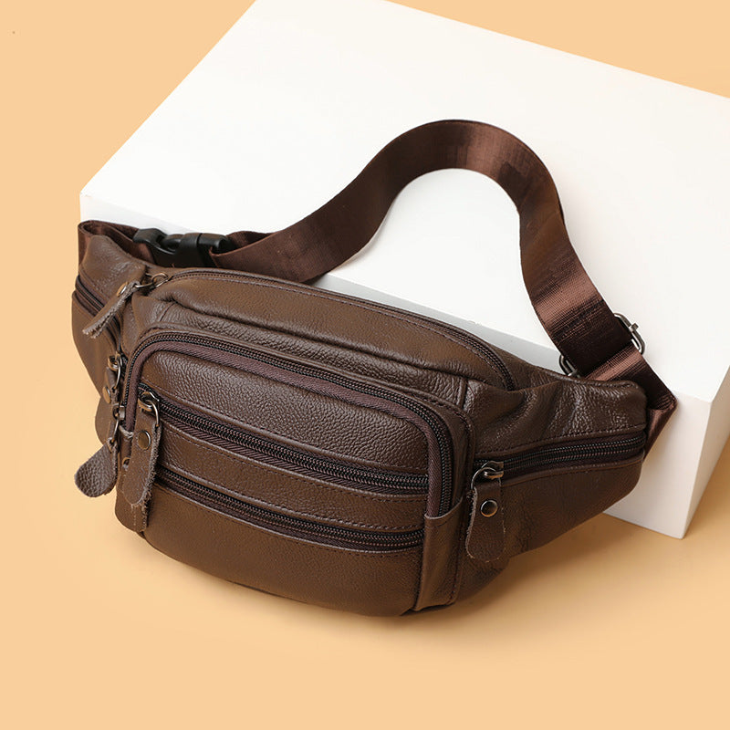 Genuine Leather Men's High Quality Adjustable Sling Bag - Large Capacity Multi-Compartment Chest Pack for Sports, Running, Gym & Street Style (Black), Chest Crossbody Bag