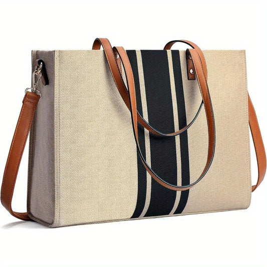 Laptop Leather Tote Bag for Women Fits 15.6 Inch Laptop Bag Large Canvas Work Tote Bags for Women Computer Briefcase Shoulder Bag