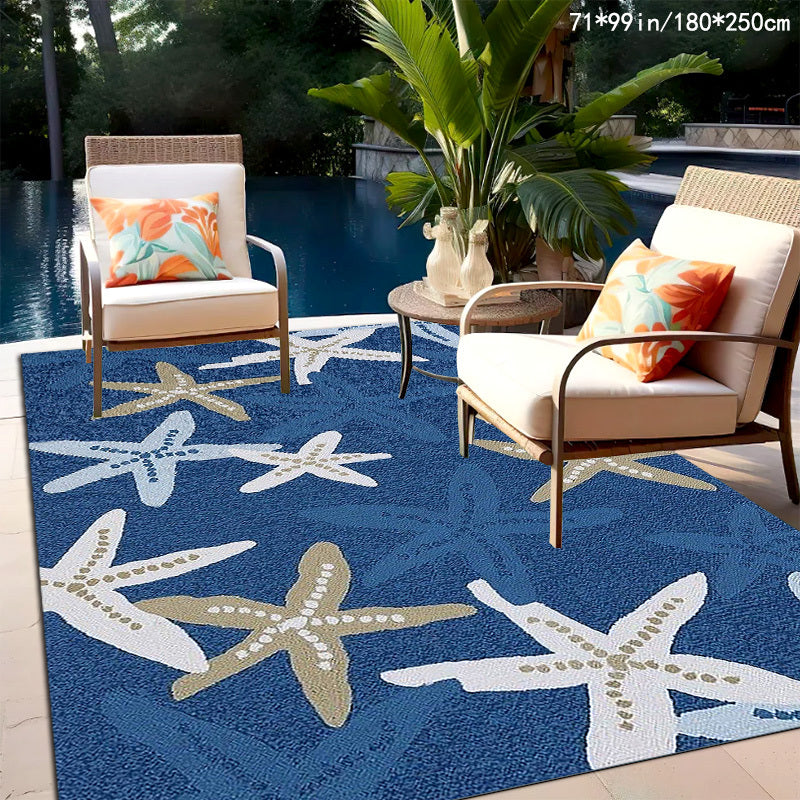 1pc Starfish Pattern Rug Made of Plush Velvet with a Dotted Plastic Bottom, Suitable for Outdoor Use Such As RV Camping, Gardens, Patios, And Balconies; Machine Washable Outdoor Carpet