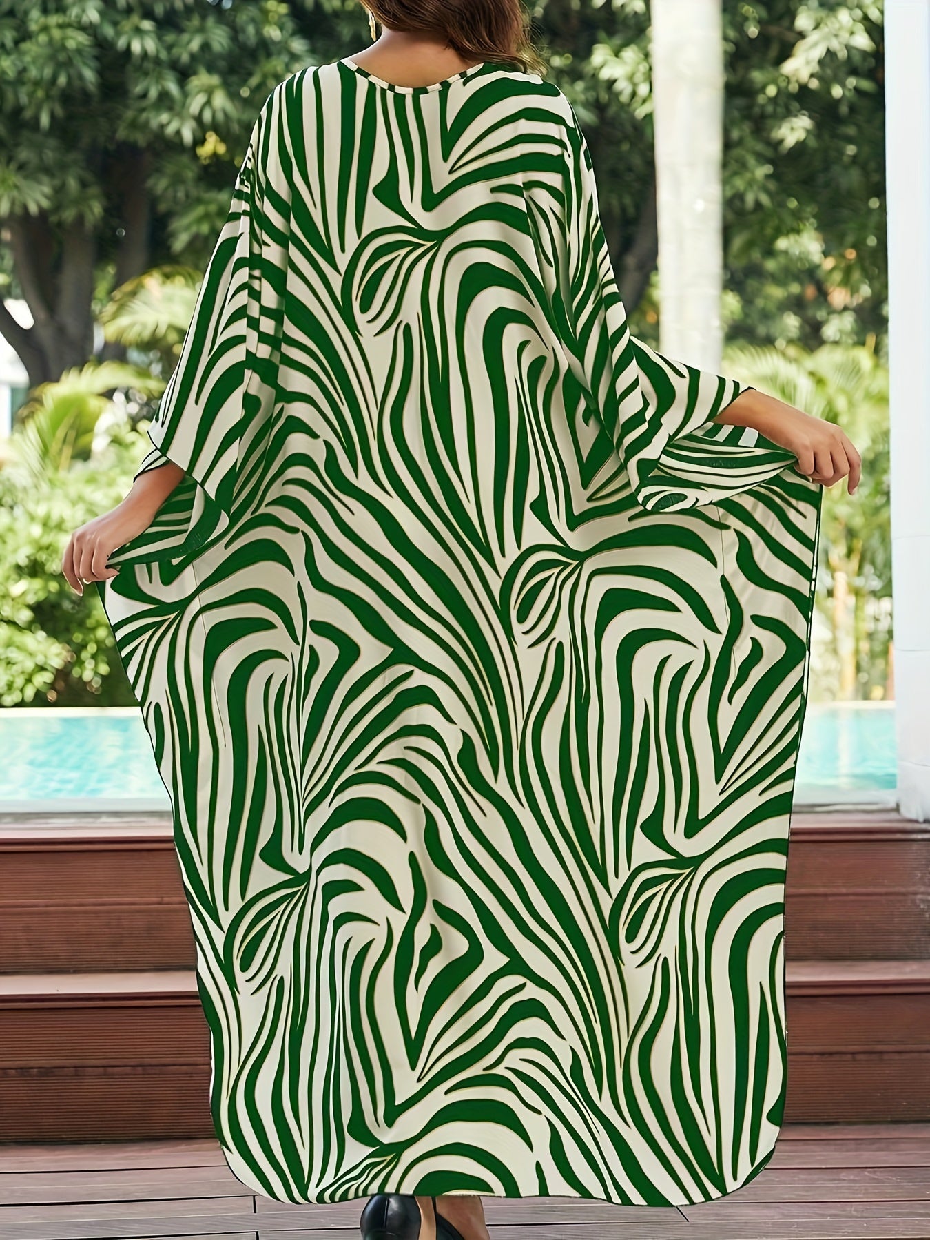 Women Plus Size Kaftan Dress Swimsuit Print Kaftan Beach Cover Up Dress