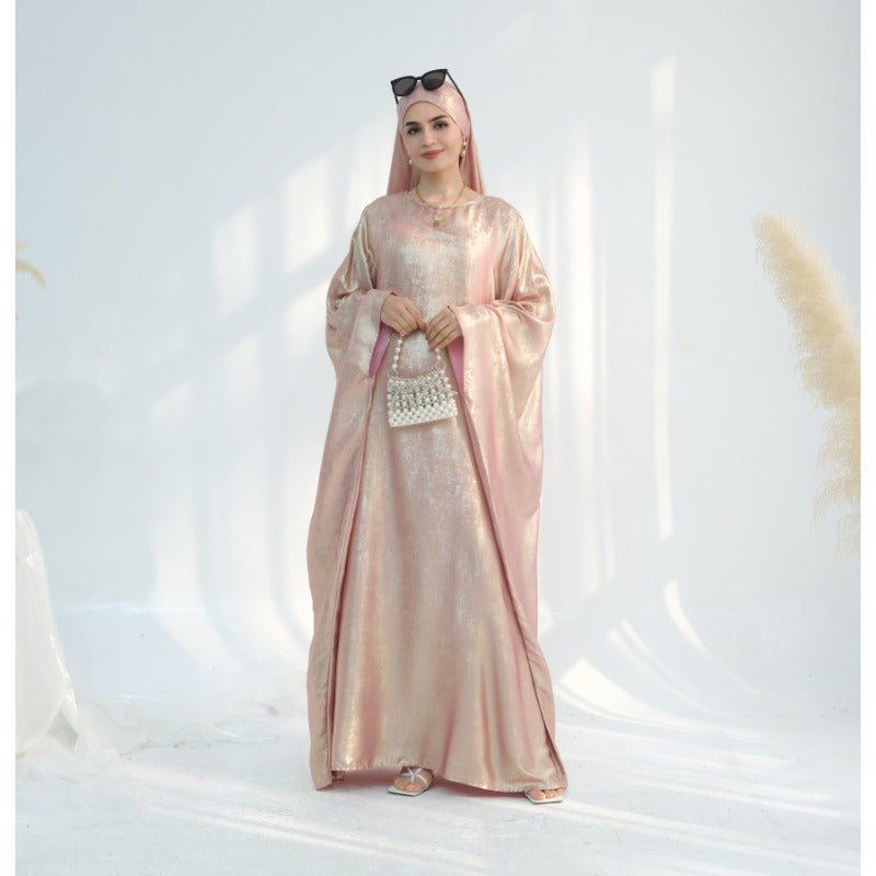 Elegant Turkish Abaya Dress - Spliced Dubai Style, Long Sleeve, Floor-Length, Polyester, Green, Blue, Black, White, Beige, Brown, with Golden Accents, Perfect for Formal Events, Formal Attire