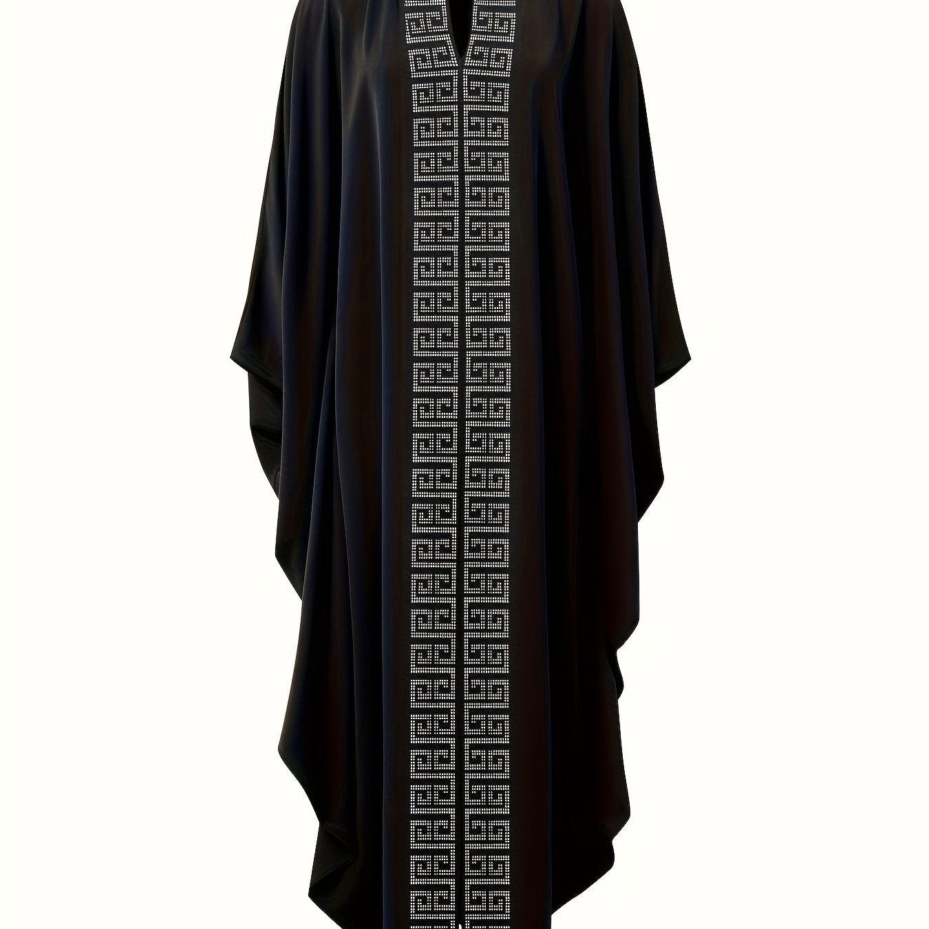 Women's Elegant Rhinestone Embellished Long Kaftan Palestinian Abaya - Batwing Sleeves, Long Split Hem, Polyester, Non-Stretch, Solid Color, Suitable for Spring/Summer/Fall