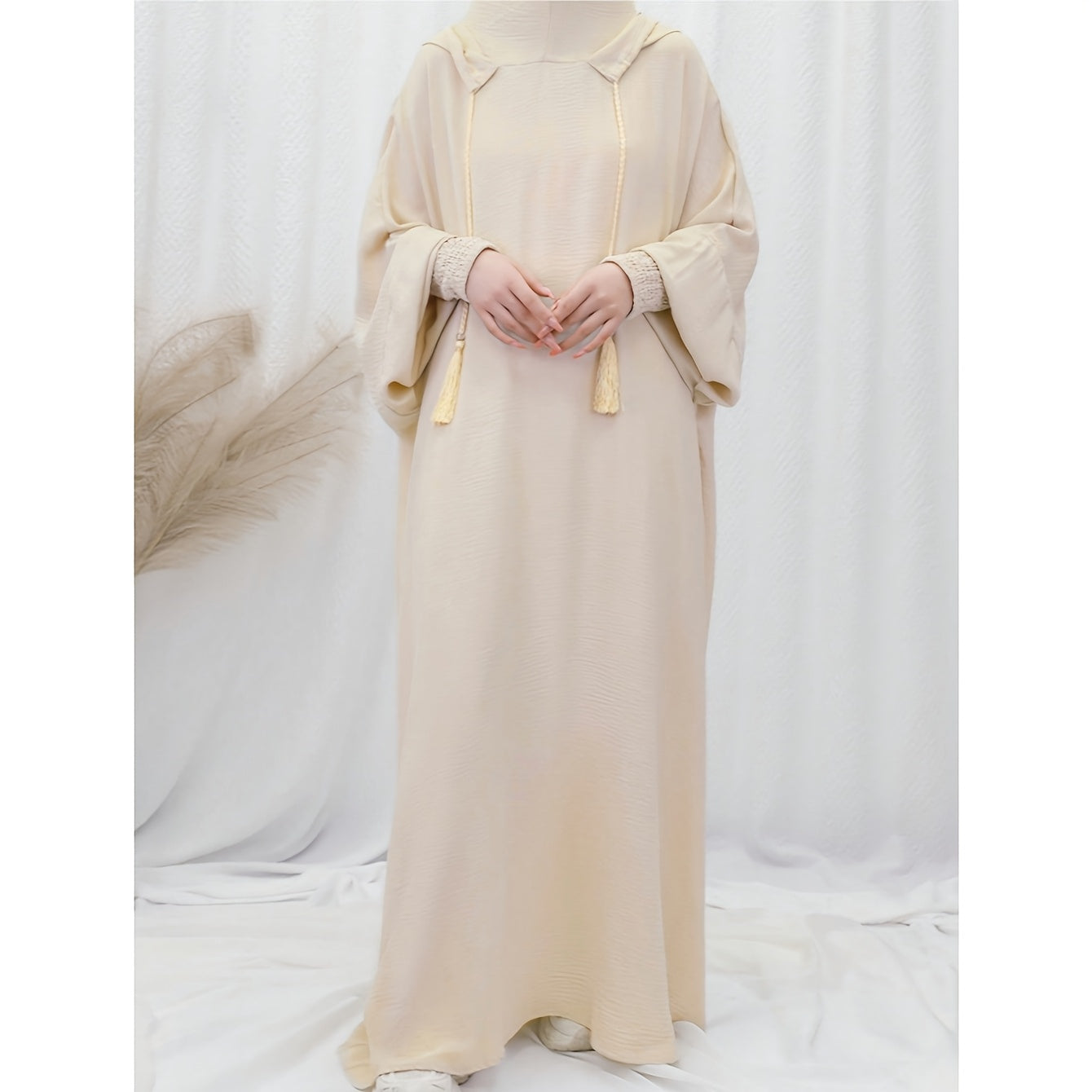 Elegant Solid Brown Crinkle Polyester Jibab Abaya with Hood - Breathable Loose Fit Women's Casual Hijab Dress for Outdoor Wear, Comfortable Wear | Flowing Garment | Smooth Texture