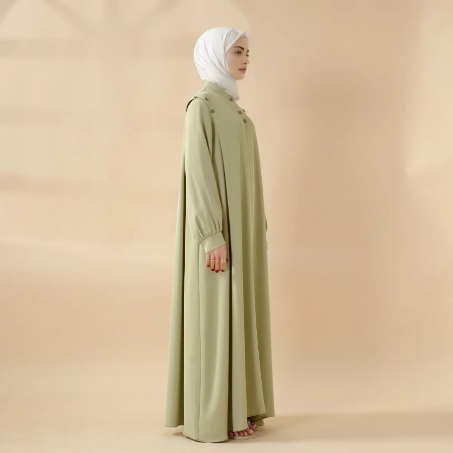 Elegant Macaron Color Shoulder Button Pullover Abaya Dress for Women - Long Sleeve, Solid Color, Non-Stretch Fabric, Regular Fit, Perfect for Ramadan, Prayer, and Muslim Style, Muslim Dress | Elegant Abaya | Nonstretch Fabric, Abay