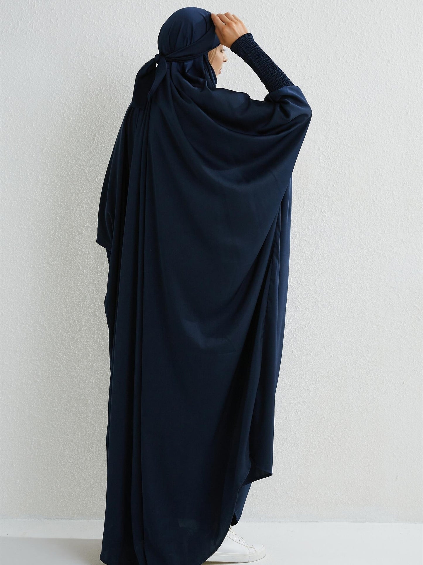 Women's Modest Jibab Abaya Dress with Hijab - Batwing Sleeves & Smocking Detail, Full-Length Prayer Robe, Islamic Clothing, Machine Washable Solid Color for Ramadan & Daily Wear, Allseason Robe, Hshaped Silhouette, Nontransparent F