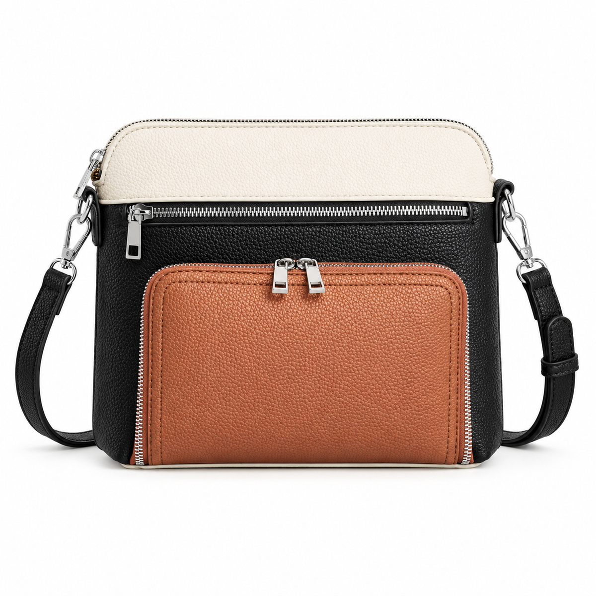 Black Cream Brown Textured Crossbody Bag
