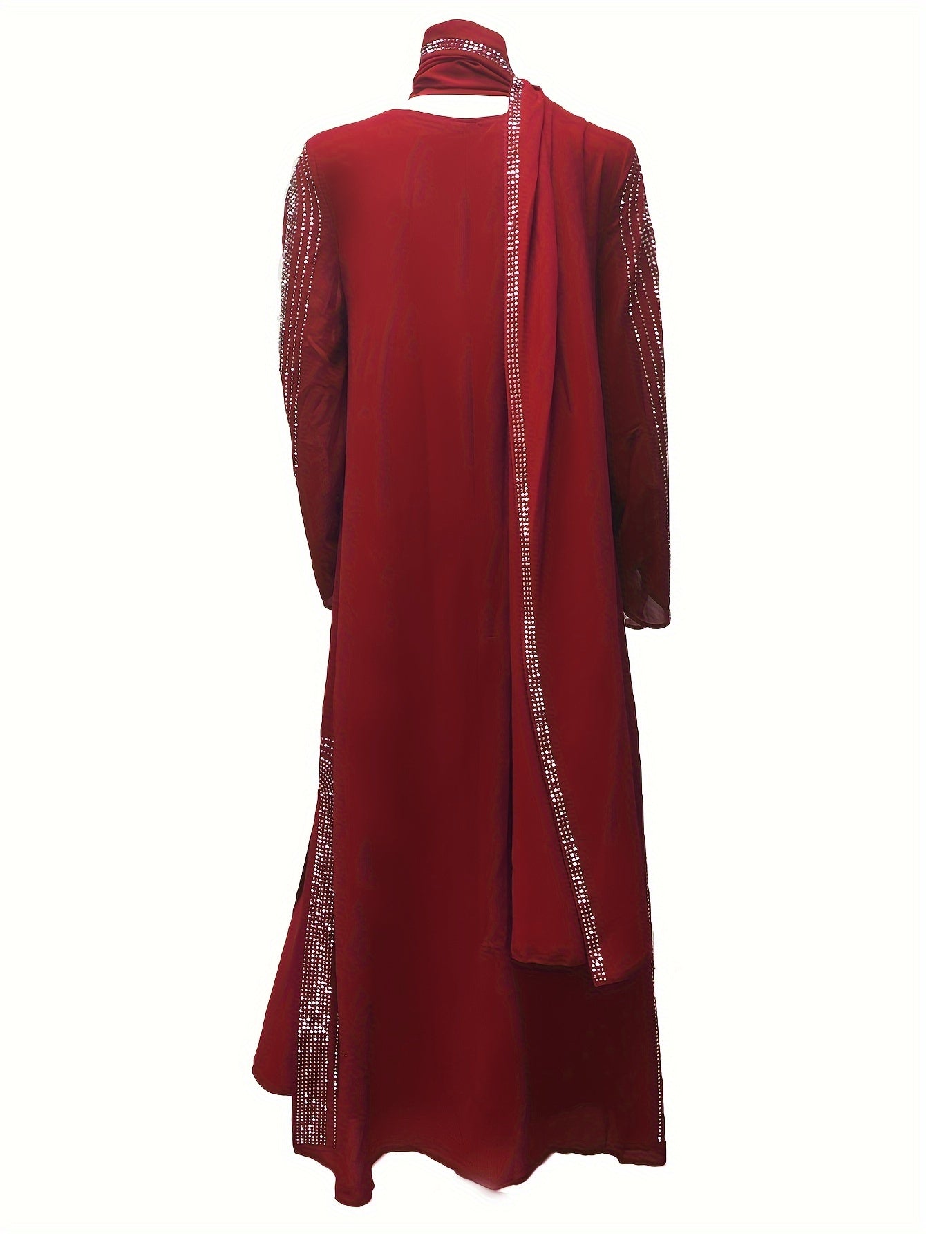 Elegant Tribal Pattern Polyester Modern Abaya, 100% Polyester Woven Dress, Rhinestone Embellished, Versatile for Home & Commute, Spring/Summer/Fall Collection