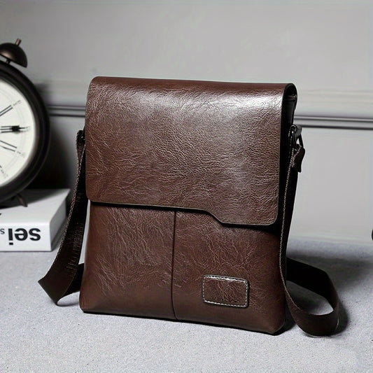 Men's Stylish Brown Leather Shoulder Bag - Adjustable Strap, Large Capacity Business Crossbody for Daily Commute, Flap Closure & Side Pockets, Business Shoulder Bag | Secure Flap Closure | Textured Finish, Crossbody Bag