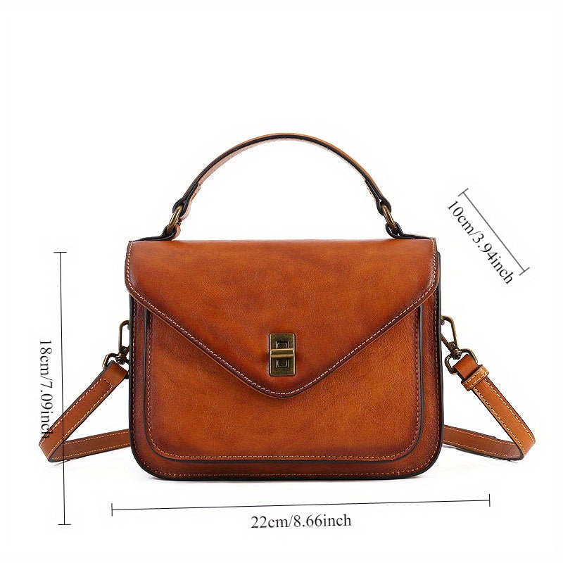 Women's Genuine Leather Retro Messenger Bag - Adjustable Crossbody & Shoulder Strap, Snap Closure, Durable Oil-Edged Trim