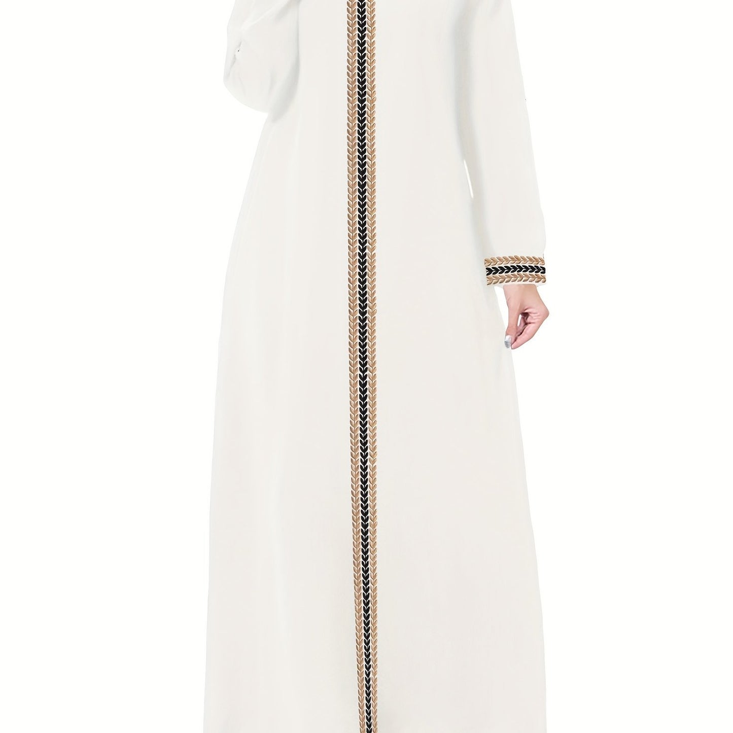 Navy Blue Muslim Kaftan Dress | Elegant Jibab Abaya, Golden Embroidery, Sleeve, Loose Fit, Maxi Length, Hijab-Friendly Design, All-Season Wear