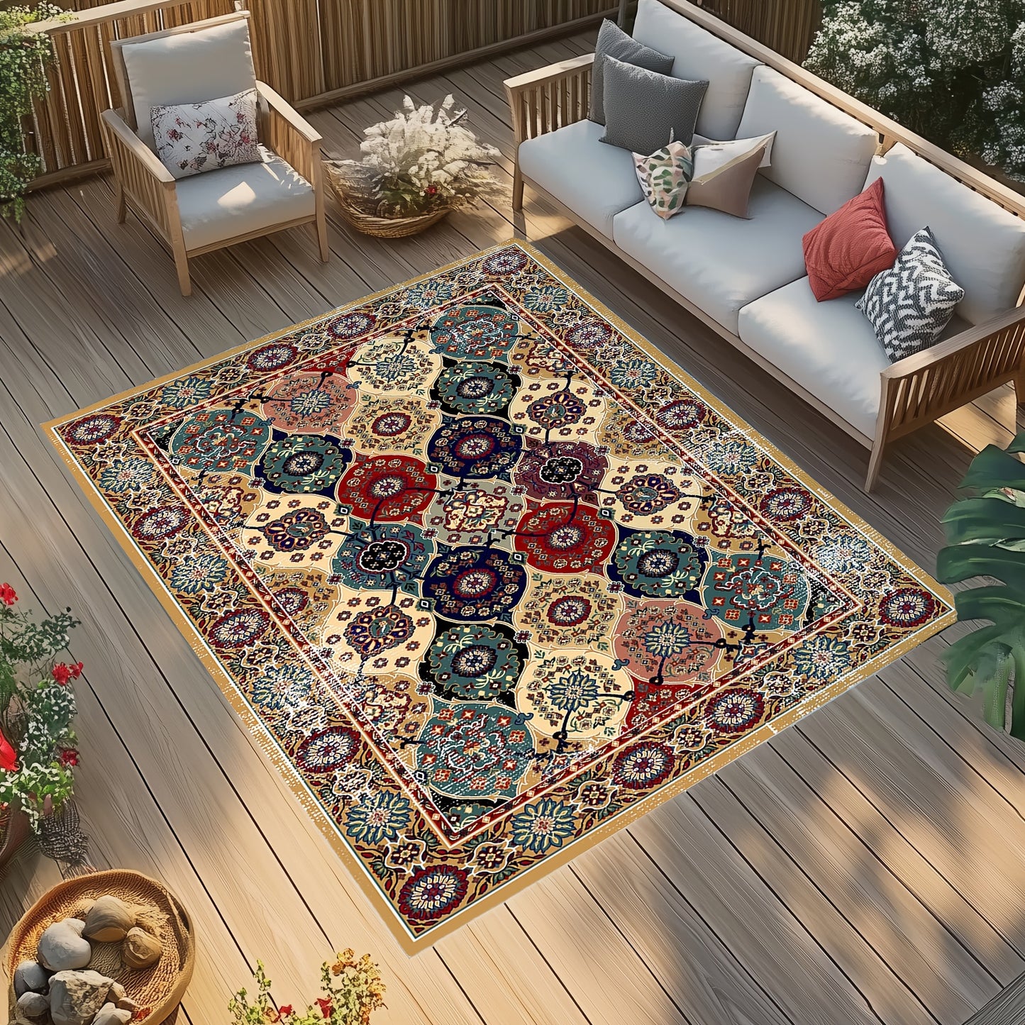 Washable Vintage Medallion Small Mat with Non-Slip Backing Soft and Stain Resistant Non-Shedding Low Plush Floor Mat Pad for Living Room Bedroom Kitchen Home Office