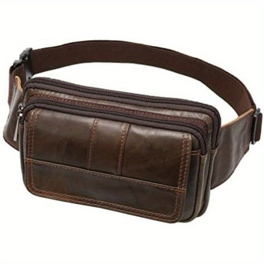 Leather Fanny Pack Waist Belt Bag for Men Women Travel Hiking Running Hip Bum Belt Vintage Retro Pouch Cell Phone Purse Wallet Brown