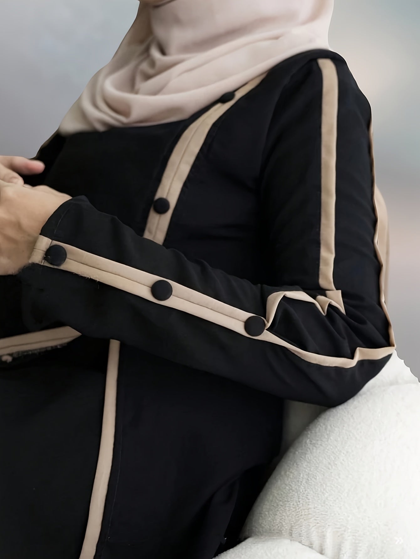 Women's Fashion Long-Sleeved Casual Loose Daily Home Travel Arabic Abaya Robe (No Headscarf)
