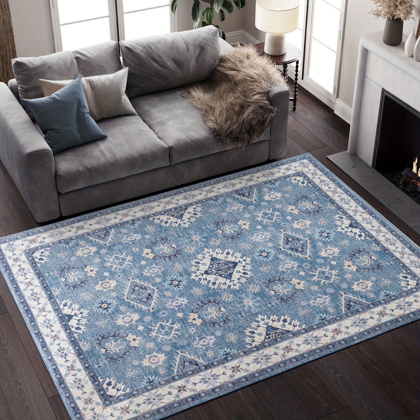 Boho-Chic Vintage Floral Area Rug - Non-Slip, Machine Washable Arabian Carpet, Low-Pile TPR & Polyester Blend, Perfect for Kitchen, Living Room, Bedroom, Dining Room