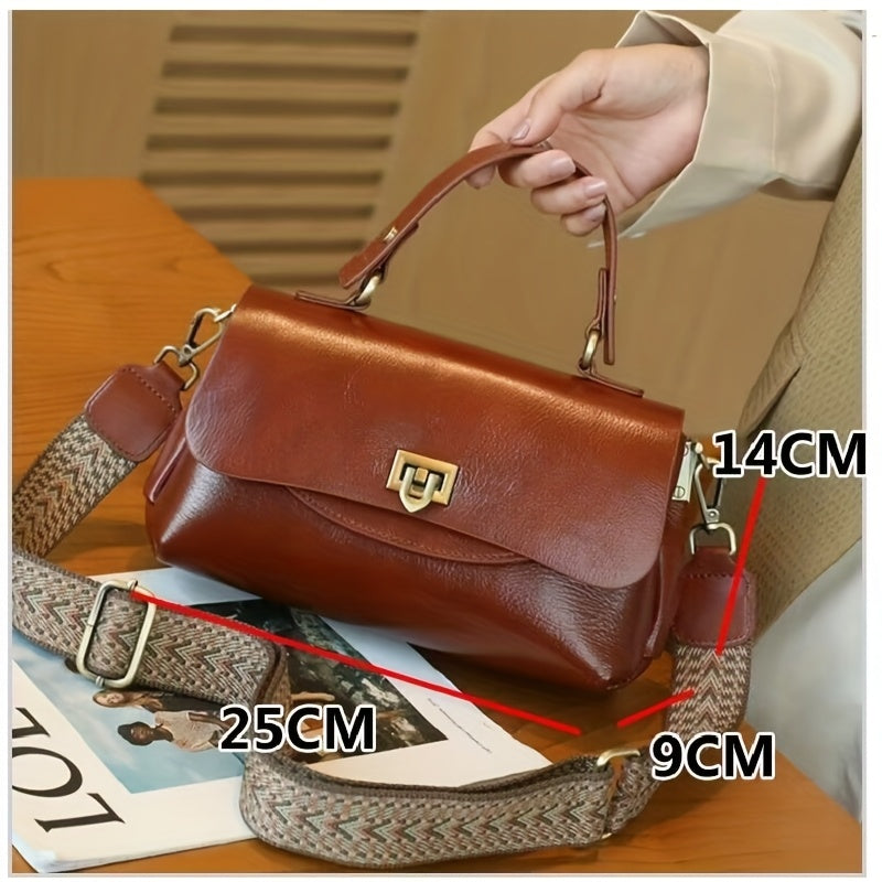 Genuine Leather Handbag for Women 2025 Vintage Lightweight Adjustable Crossbody Shoulder Bag with Snap Closure, Multiple Compartments
