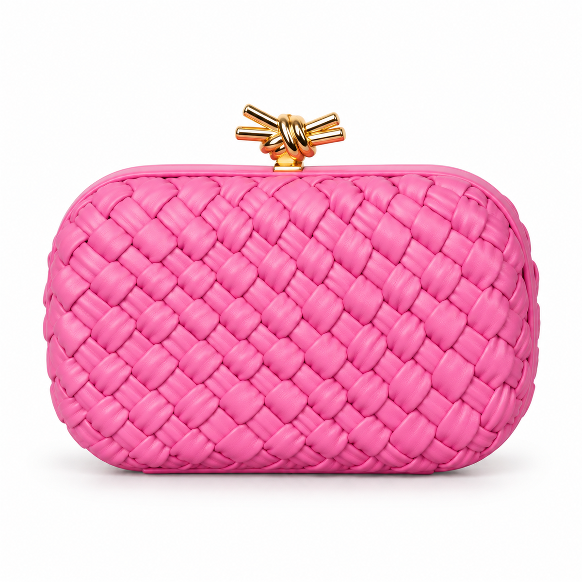 Pink Woven Clutch With Gold Clasp