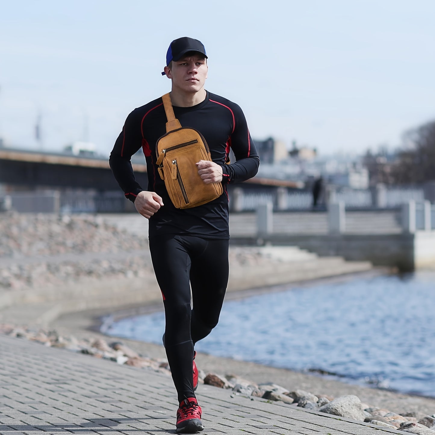 Men's Premium Crazy Horse Leather Sling Bag - Adjustable Crossbody Waist Pack with Multiple Compartments