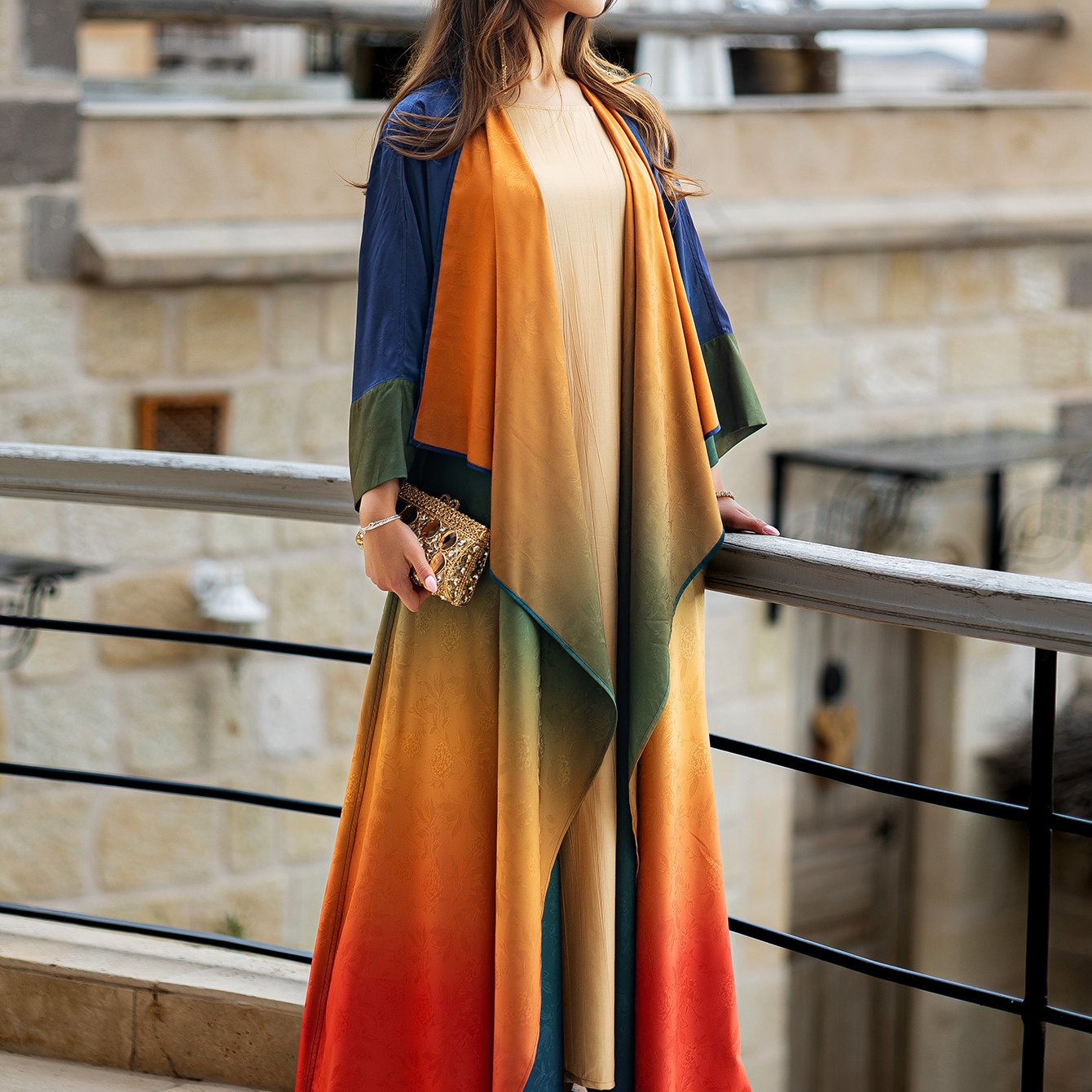 Elegant Turkish Kaftan Abaya - Sparkling Rhinestone Arabian Gown with Long Sleeves, Floor-Length Hand Wash Only Traditional Party Wear for Women, Cultural Attire, No Stretch Fabric
