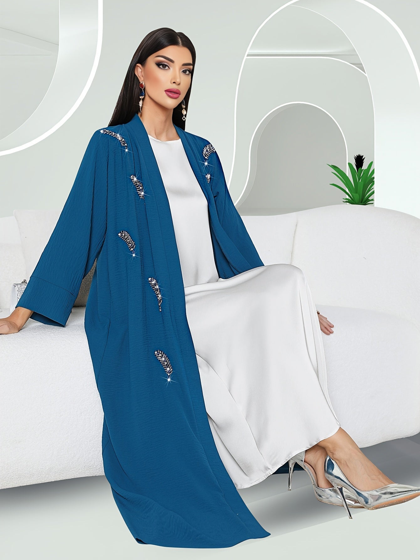 Beaded Open Front Abaya for Women