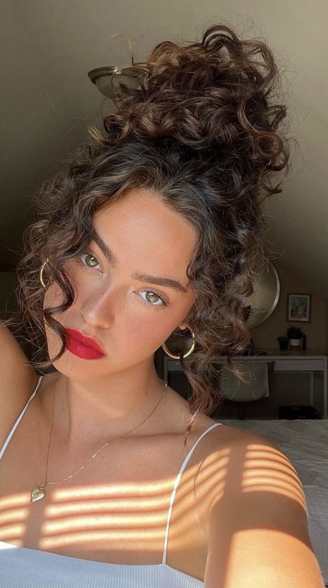 Brown Large Thick Updo Messy Curly Hair Bun