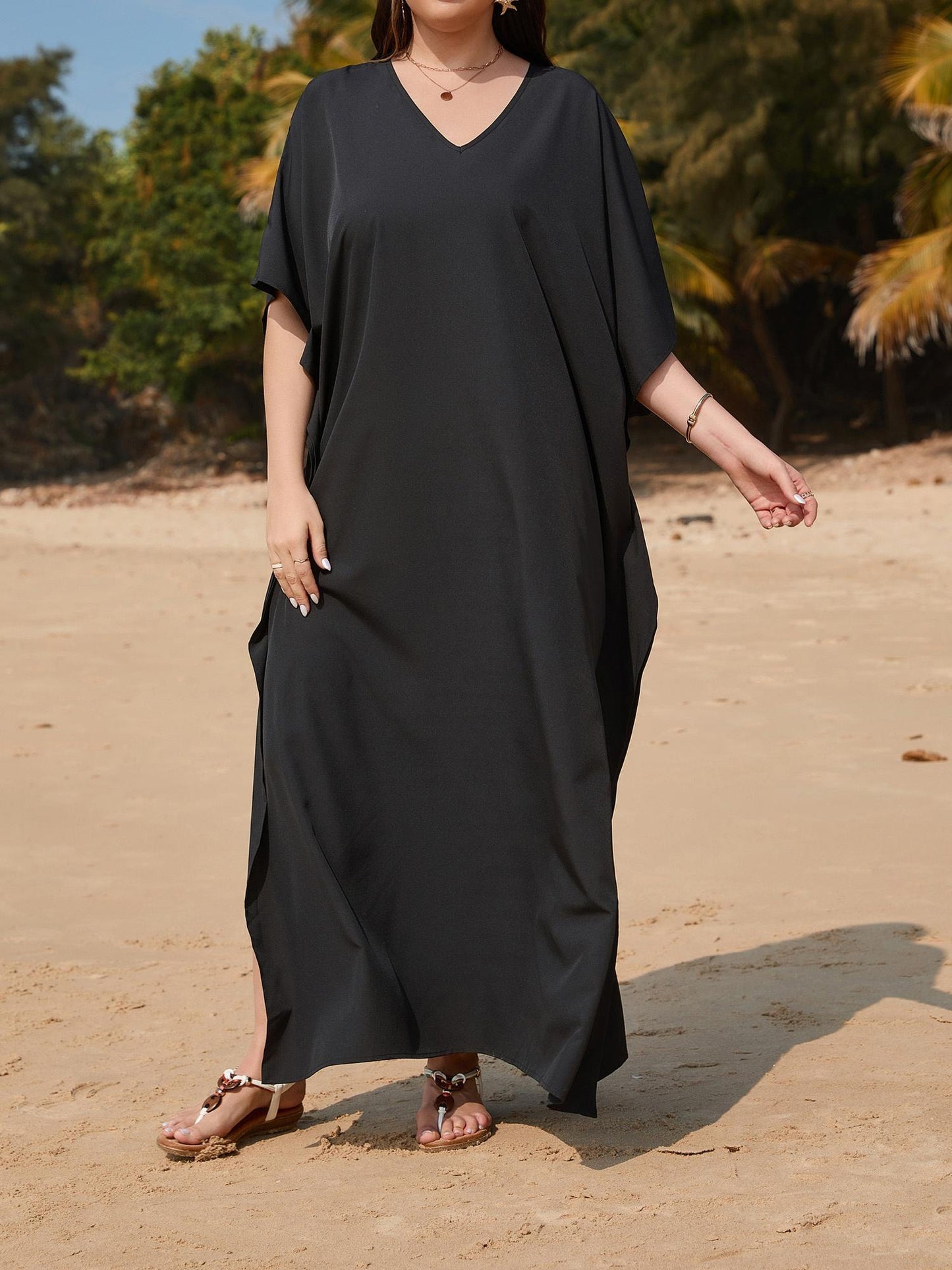 Women Plus Size Bathing Suit Cover Up Colorful Beach Kaftan Dress Long Bikini Cover Up Swimsuit Beachwear