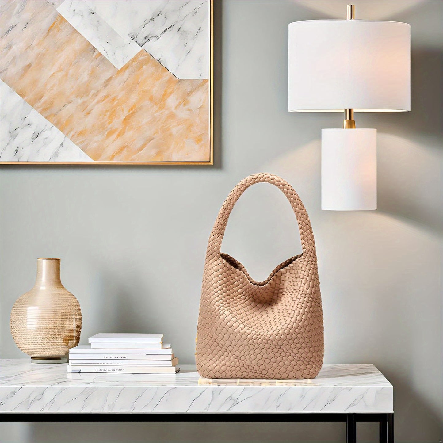Woven Tote Bag for Women: Vegan Leather Shoulder Purse- Underarm Hobo Bag- Summer Beach Tote for Vacation