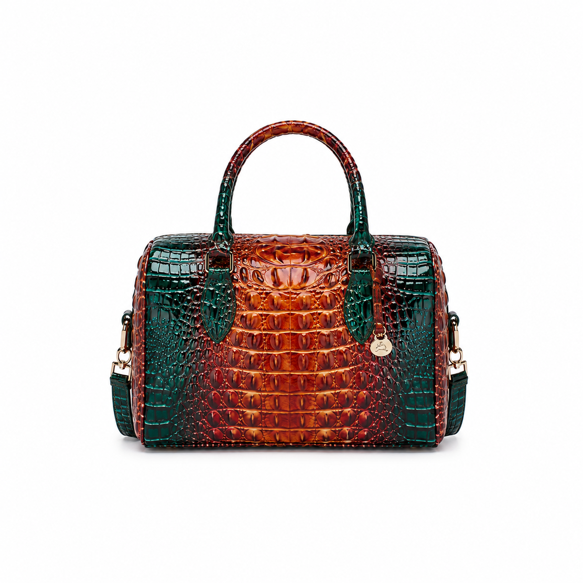 Multicolor Crocodile-Embossed Structured Satchel Handbag