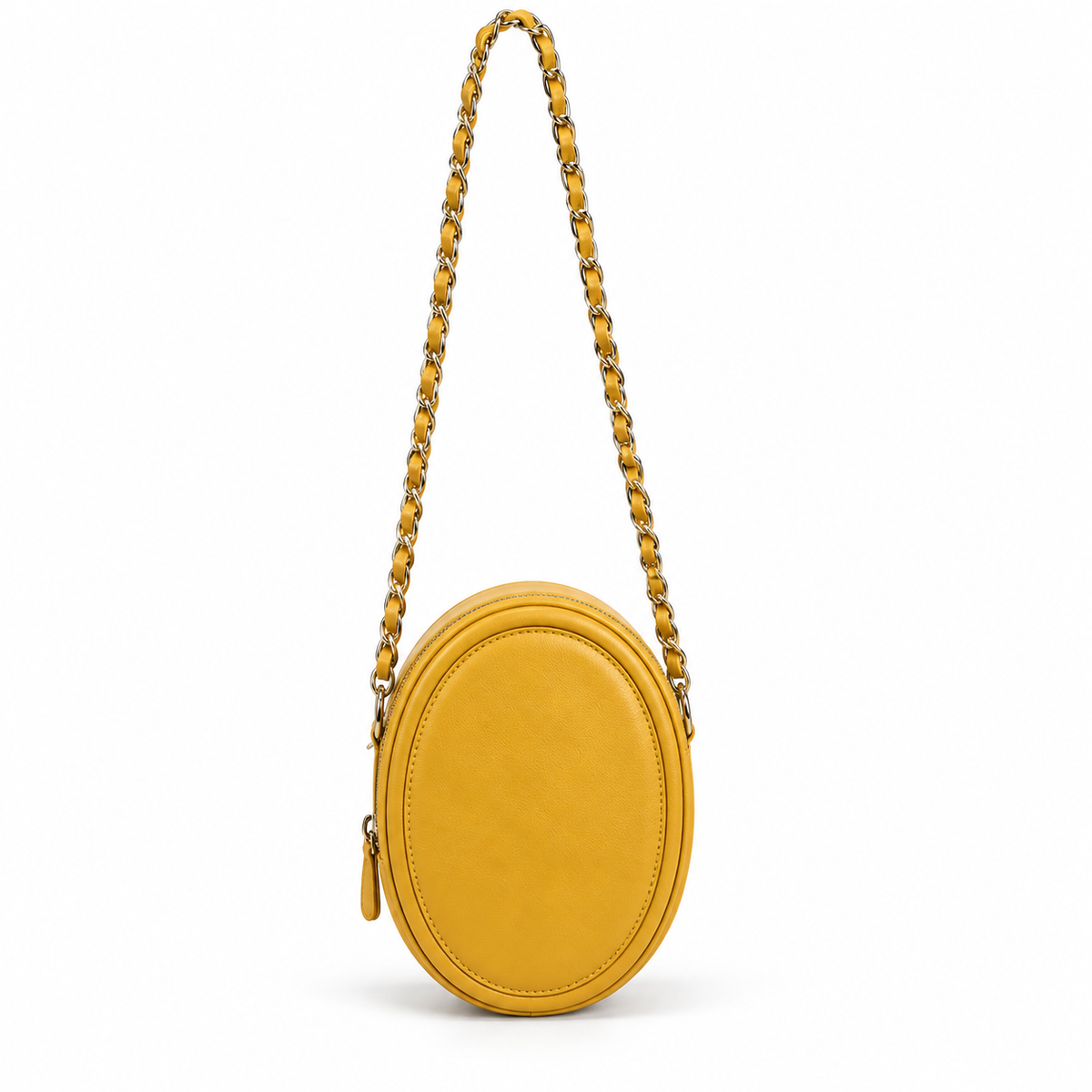 Yellow Oval Chain Strap Crossbody Bag