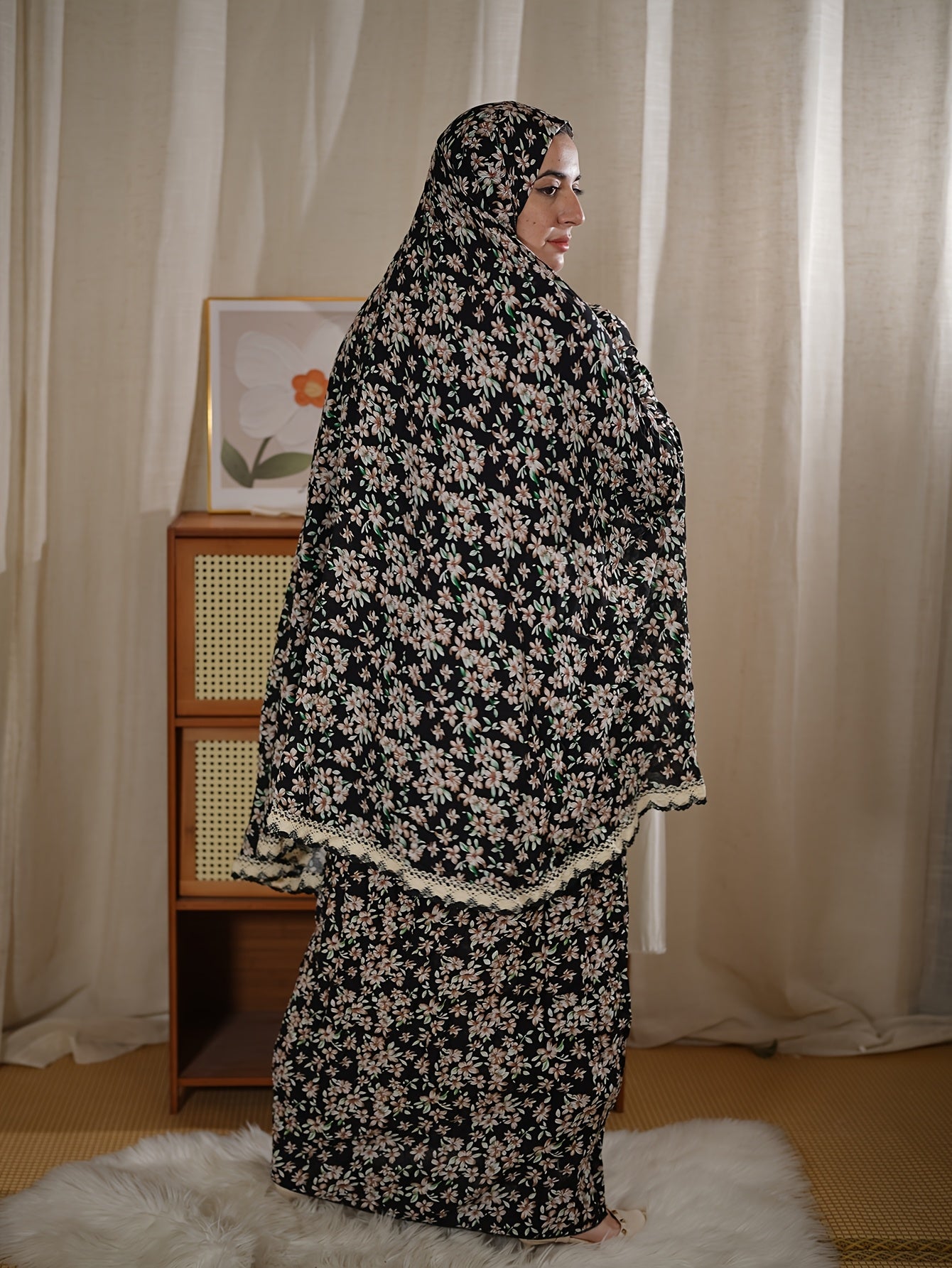 Middle Eastern Women'S Hooded Prayer Robe Two-Piece Set Jilbaab