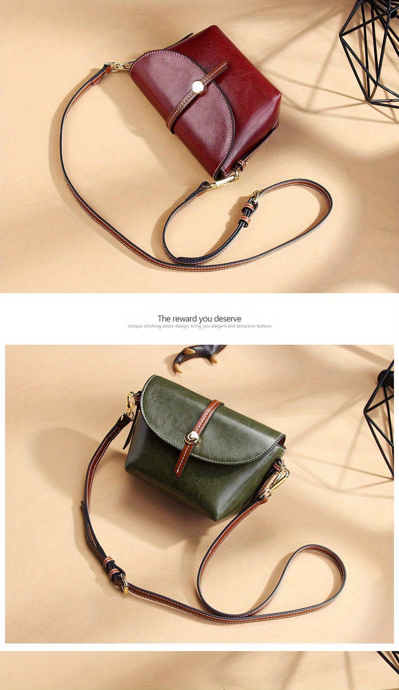 New Solid Color Leather Women's Saddle Bag, Simple And High-End Versatile Crossbody Bag, Leather Bag, Shoulder Bag for Women