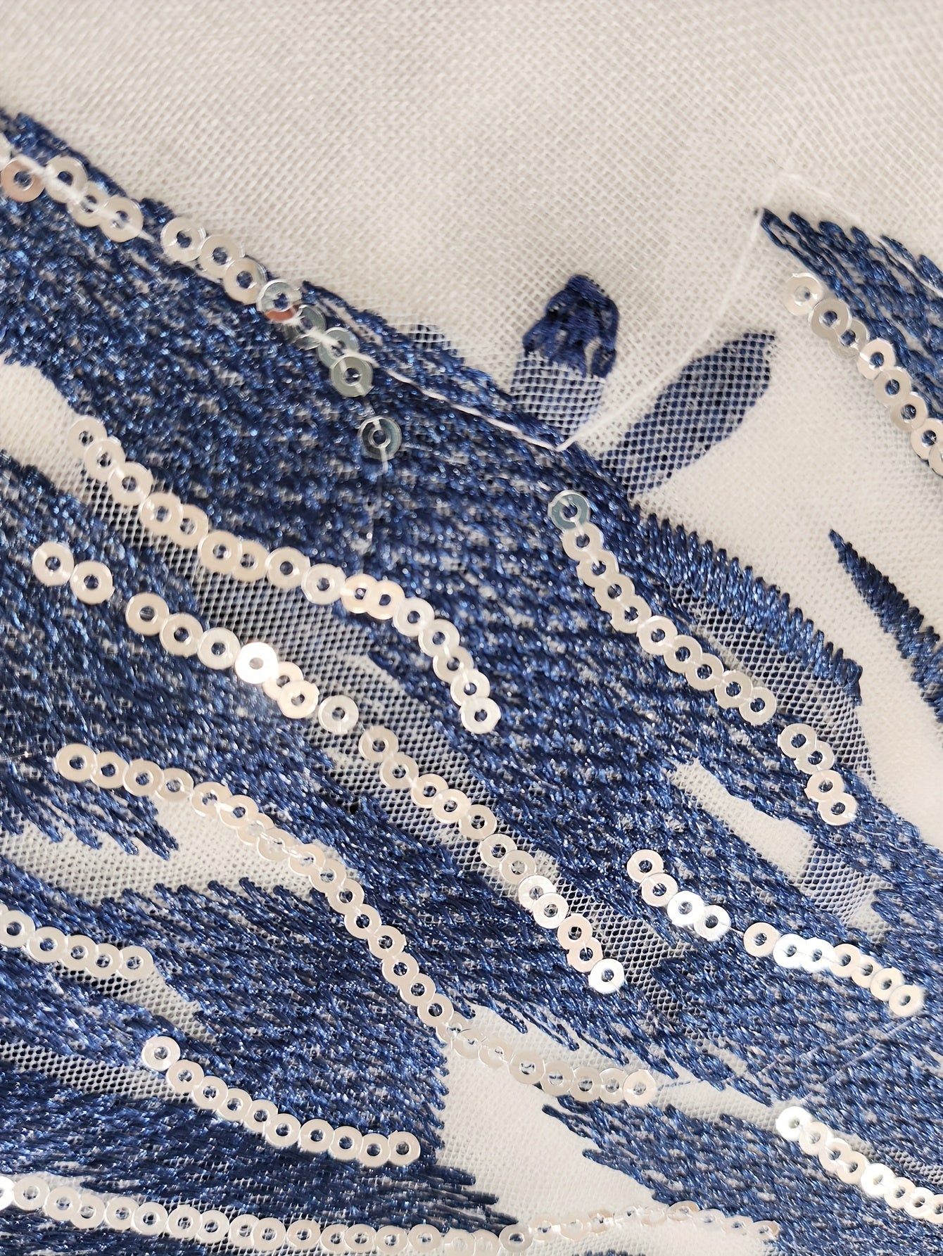 Elegant Blue & White Floral Embroidered Sequin Long Sleeve Maxi Kaftan Abaya - Stand Collar, Polyester, Machine Washable, All-Season Wear for Women