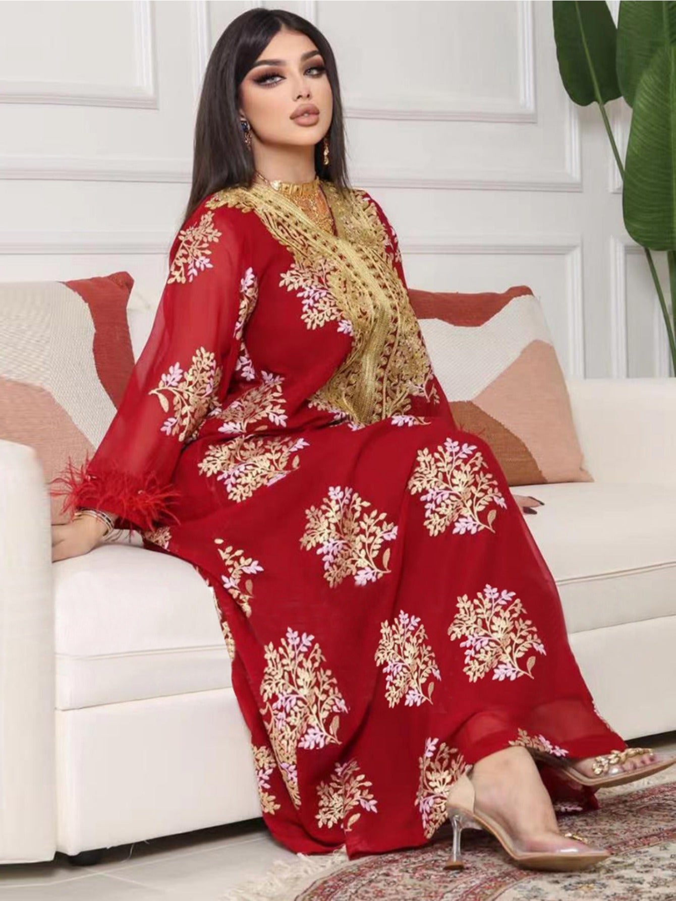 2025 Spring-Summer Round neck Printing Embroidery Regular sleeve Kaftan