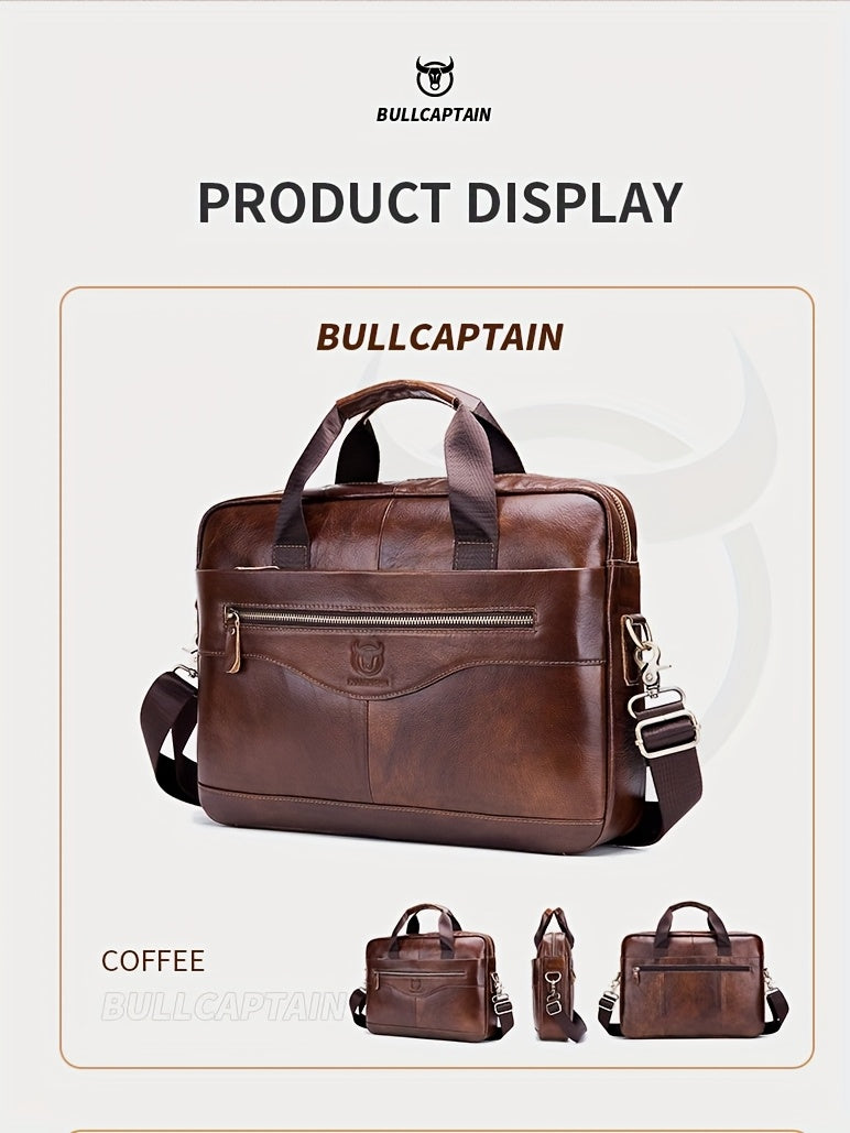 Men's Leather Multi-functional Briefcase Laptop Crossbody Bag, Men's Professional Business Bags For Work