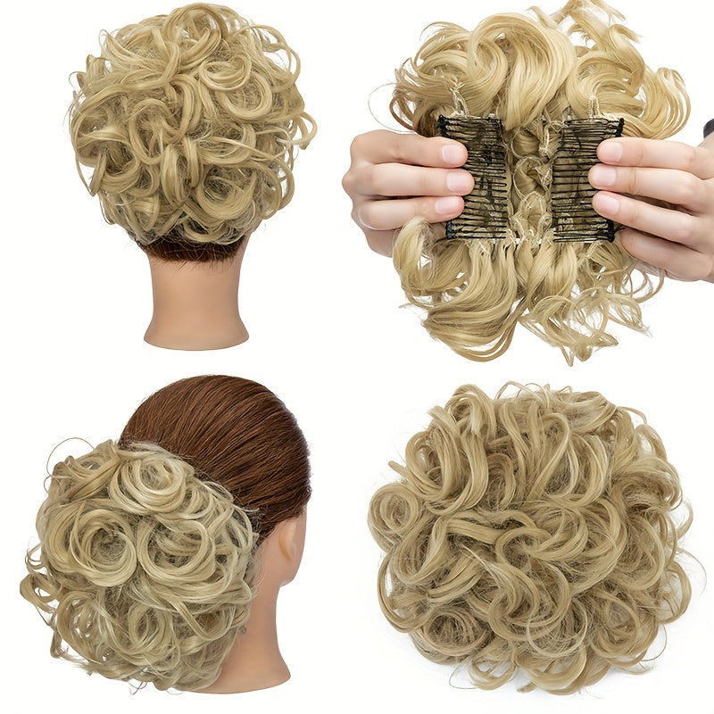A Messy Short Lady's Hairstyle With A Clip-on Curly Hair Bun
