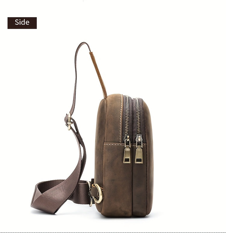 Leather Men Sling Bag, Small Crossbody Bags For Phone Daily Used Shoulder Bags, Sport Running Sling Bags, Leather Men Messenger Bag