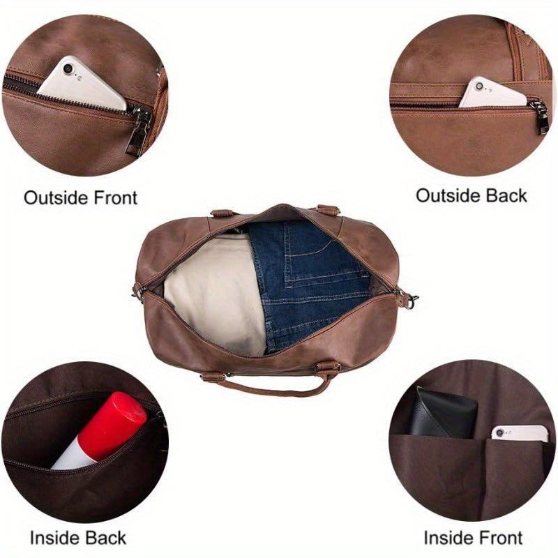 Weekender Overnight Leather Duffel Bag Carry On Bag Travel Bag with Shoe Pouch