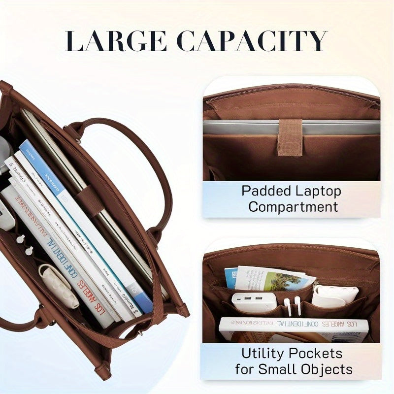 Laptop Leather Tote Bag 15.6 inch Laptop Bag Stylish Briefcase for Women Work Shoulder Bags for Office Travel