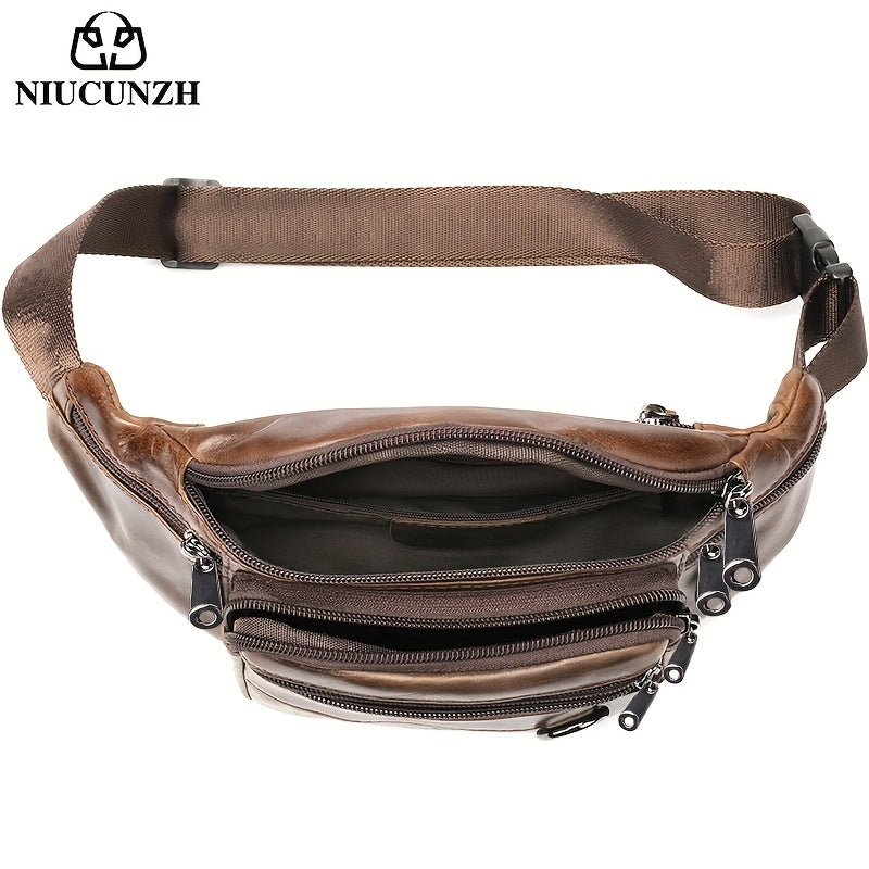 Men's Genuine Leather Sling Bag Crossbody - Lightweight Minimalist design with Multiple Zippered Compartments - Everyday Essentials Organizer for Phone, Wallet, Keys