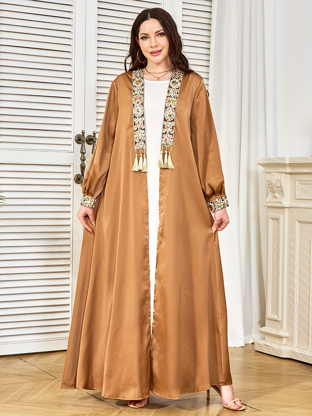 Middle East Dubai New Evening Dress Muslim Women's Open Front Tassel Pendant Abaya Two-Piece Set