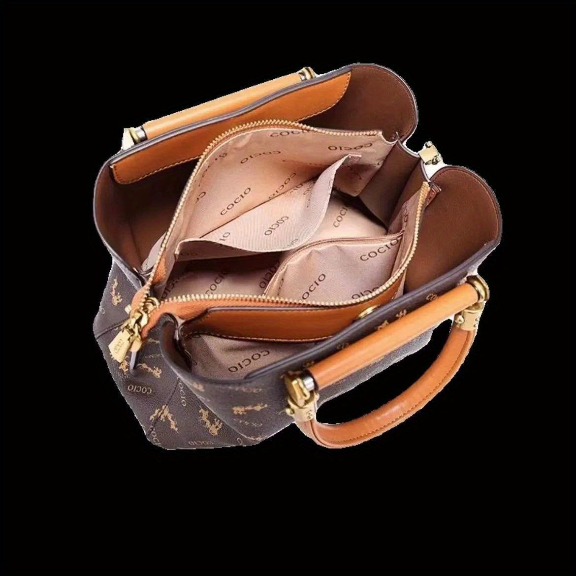Genuine Leather Women's Printed Handbag, Multi-Way Carry (Handheld/Shoulder/Crossbody), Tote Bag for Daily Use