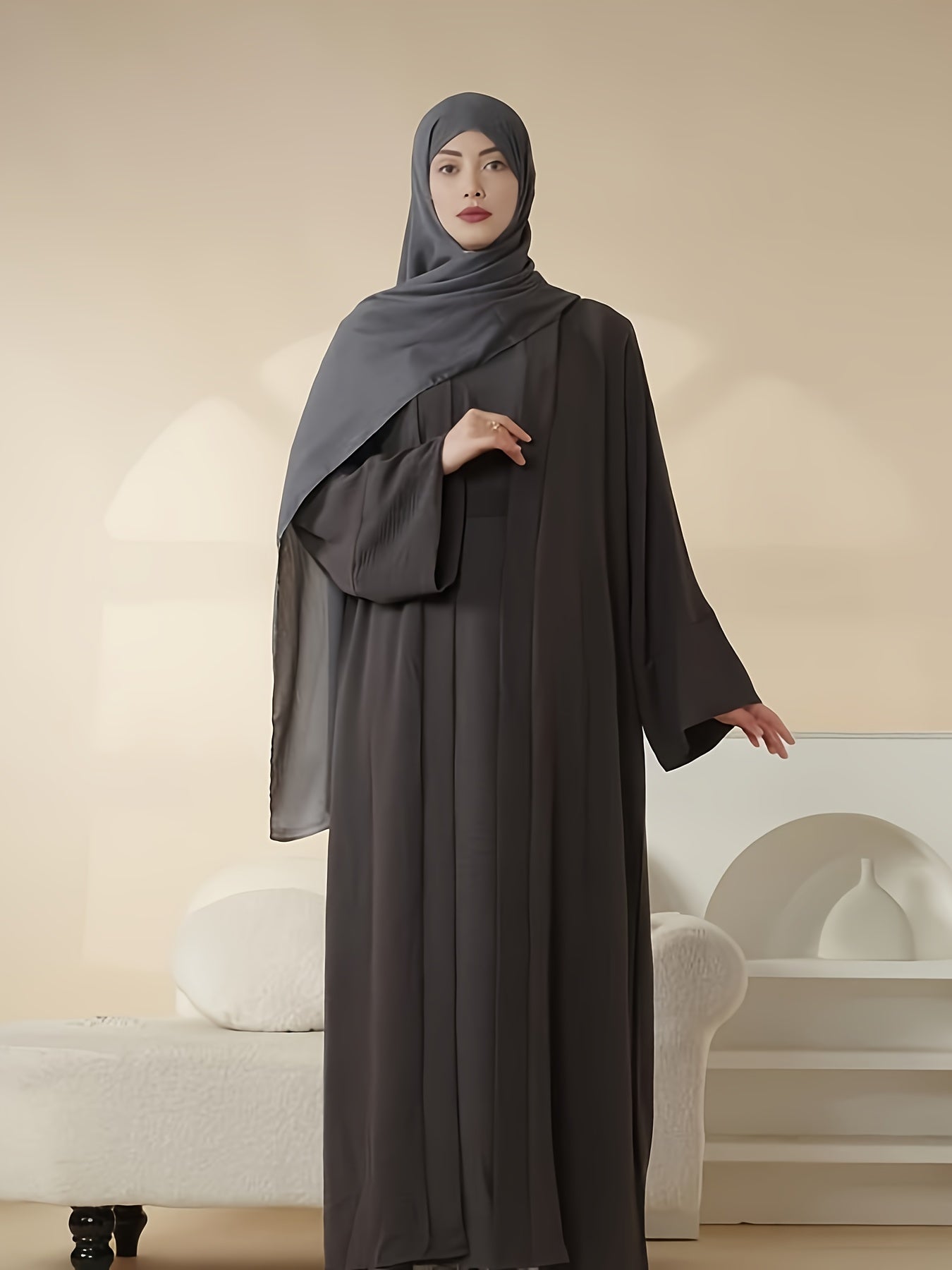 3pcs set of underwear, outerwear and belt for Muslim Women's Ramadan prayer dress,Arabic long robe in summer, thin style, breathable and comfortable elastic loose Abaya Arab Eid al-Fitr ladies abaya
