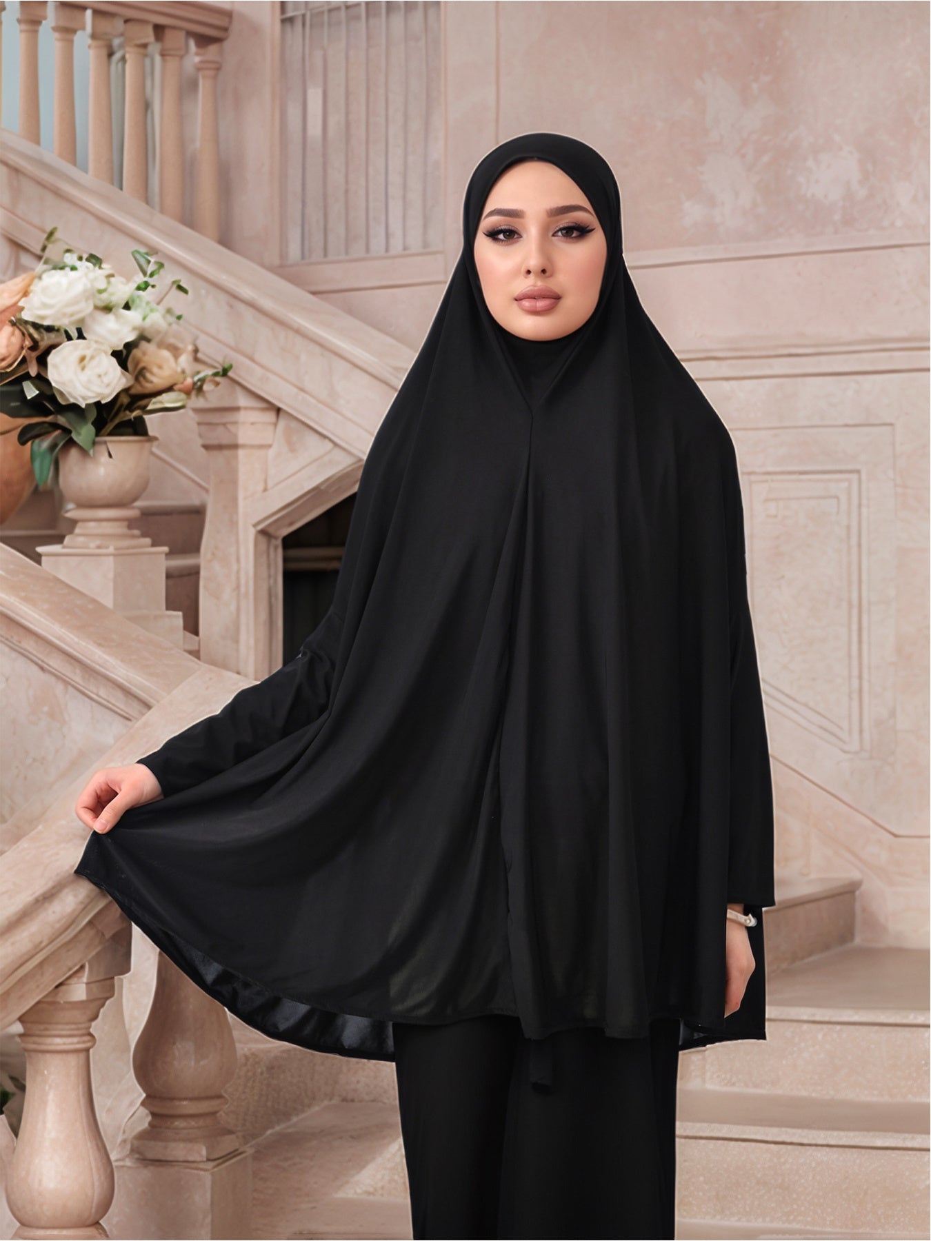 Elegant Solid Color Ribbon Khimar Abaya for Muslim Women - Arab-Middle Eastern Style Prayer Shawl, Lightweight & Breathable Fabric, Perfect for Daily Wear, Eid al-Fitr, and Ramadan, Daily Wear Headscarf