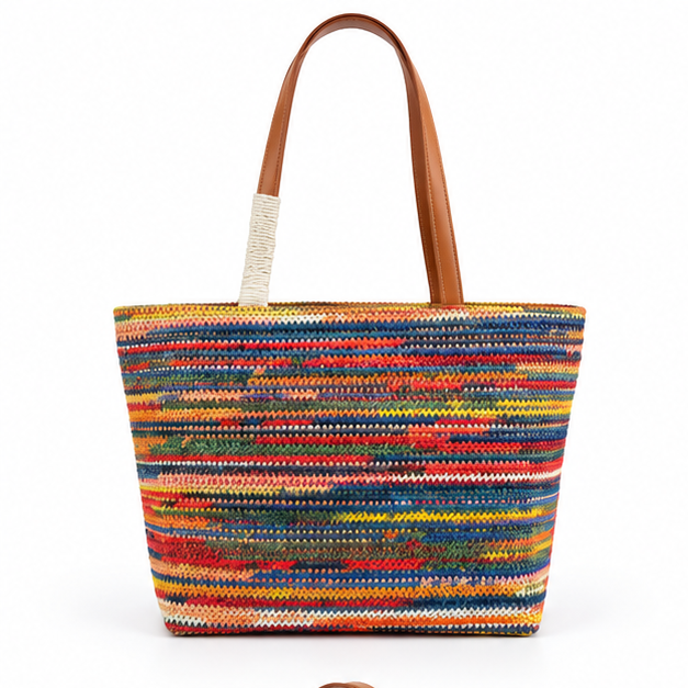 Multicolor Woven Striped Everyday Tote Bag